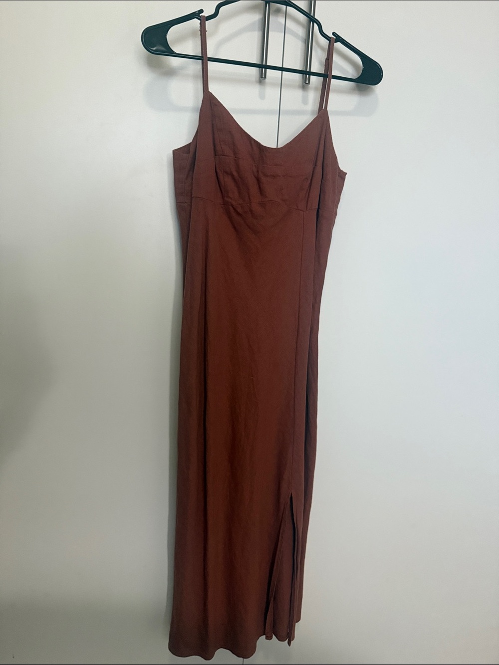 Linen Blend Fotted Maxi Dress with Spaghetti Straps- XS
